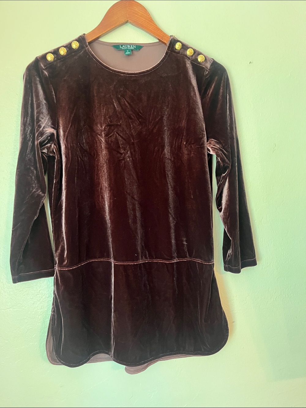 Ralph Lauren Velvet Brown Tunic Skirt with Gold Buttons